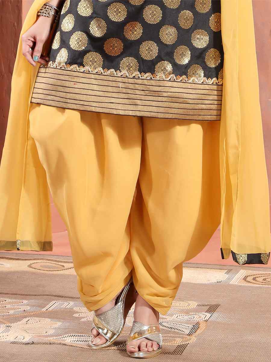 Black Brocade Silk Embroidered Festival Wedding Patiala Salwar Kameez