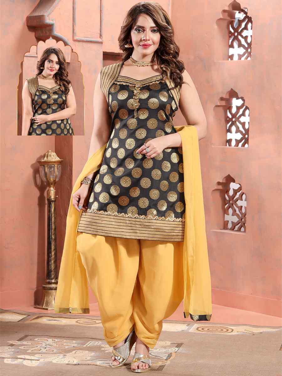 Black Brocade Silk Embroidered Festival Wedding Patiala Salwar Kameez