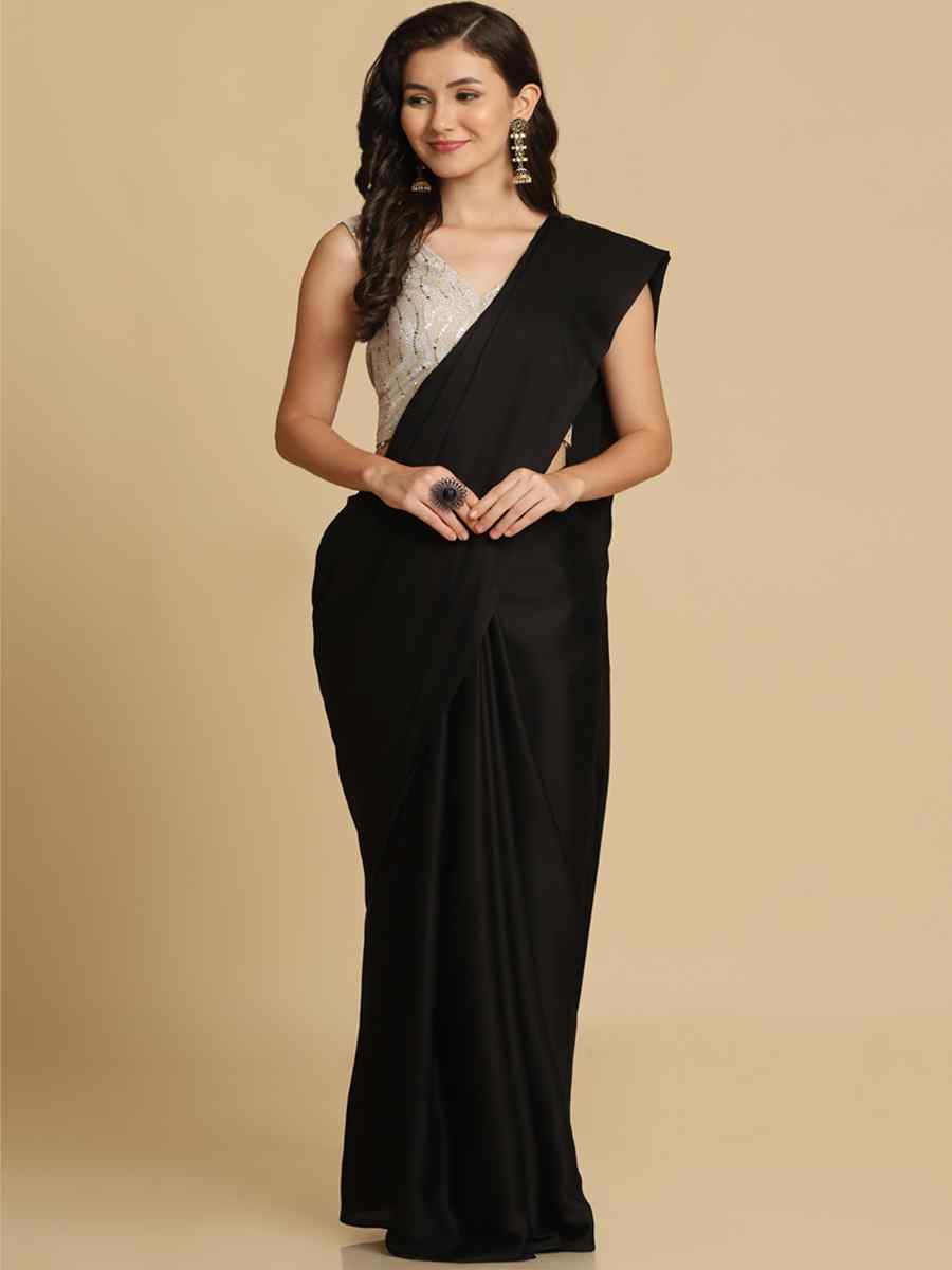 Black Burfi Silk Sequins Casual Festival Classic Style Saree