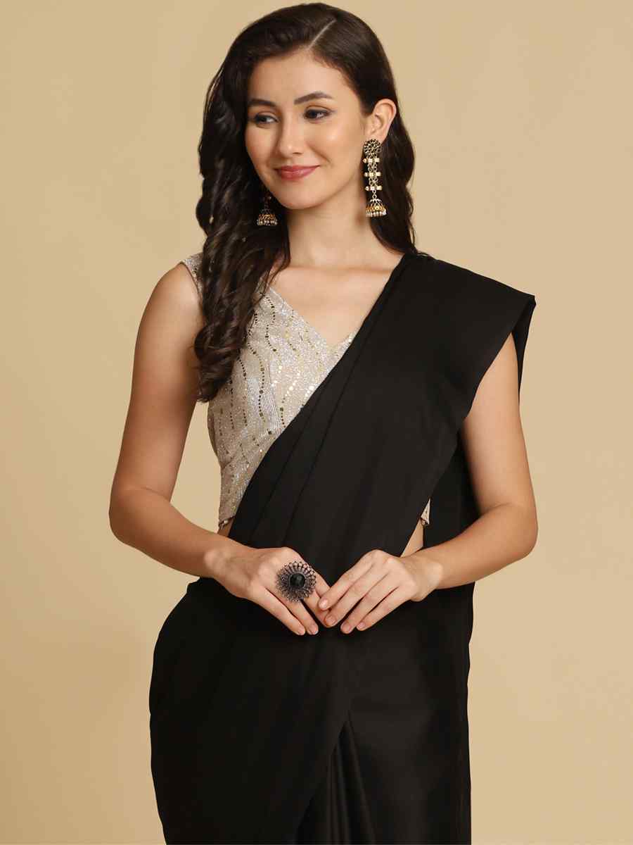 Black Burfi Silk Sequins Casual Festival Classic Style Saree