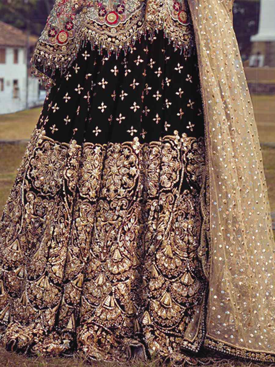 Black Butterfly Net Embroidered Engagement Party Kurti Lehenga Choli