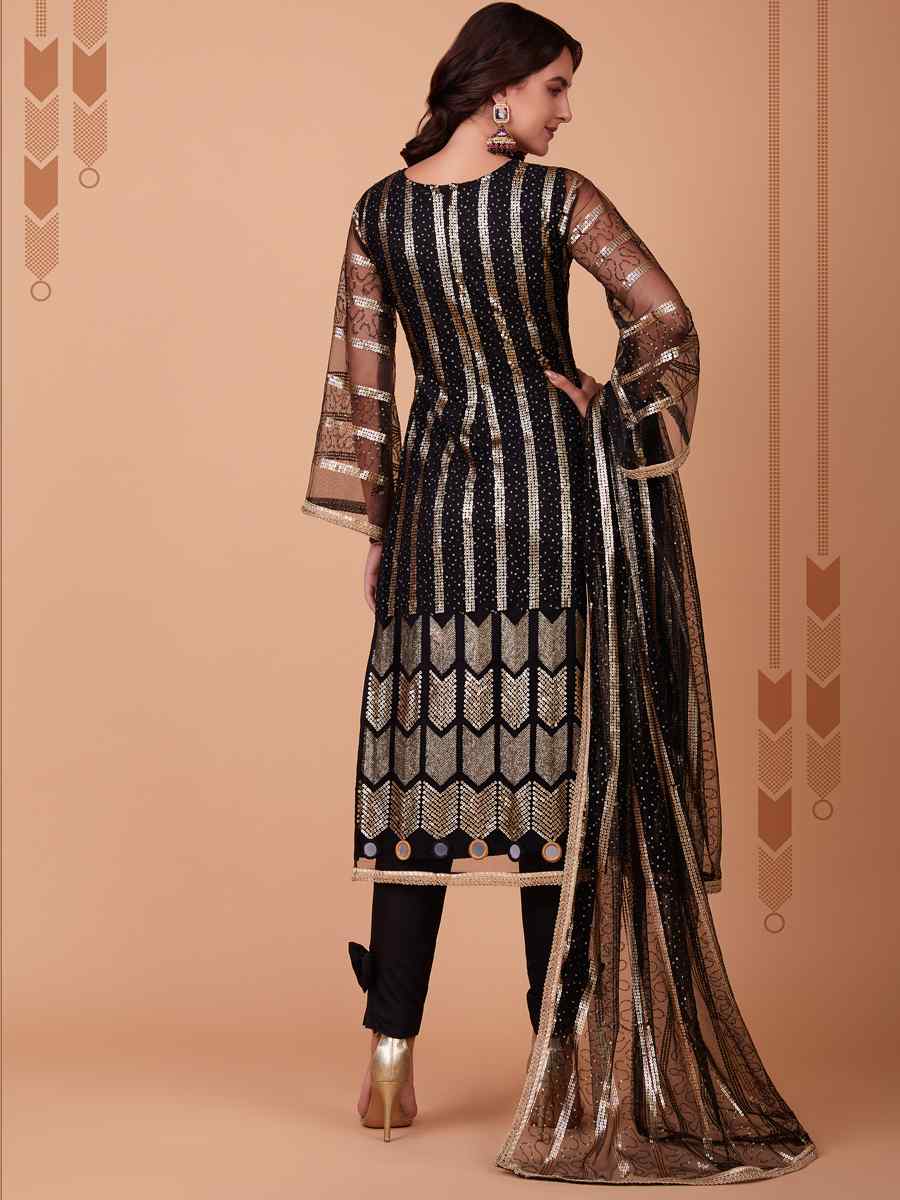 Black Butterfly Net Embroidered Festival Party Pant Salwar Kameez