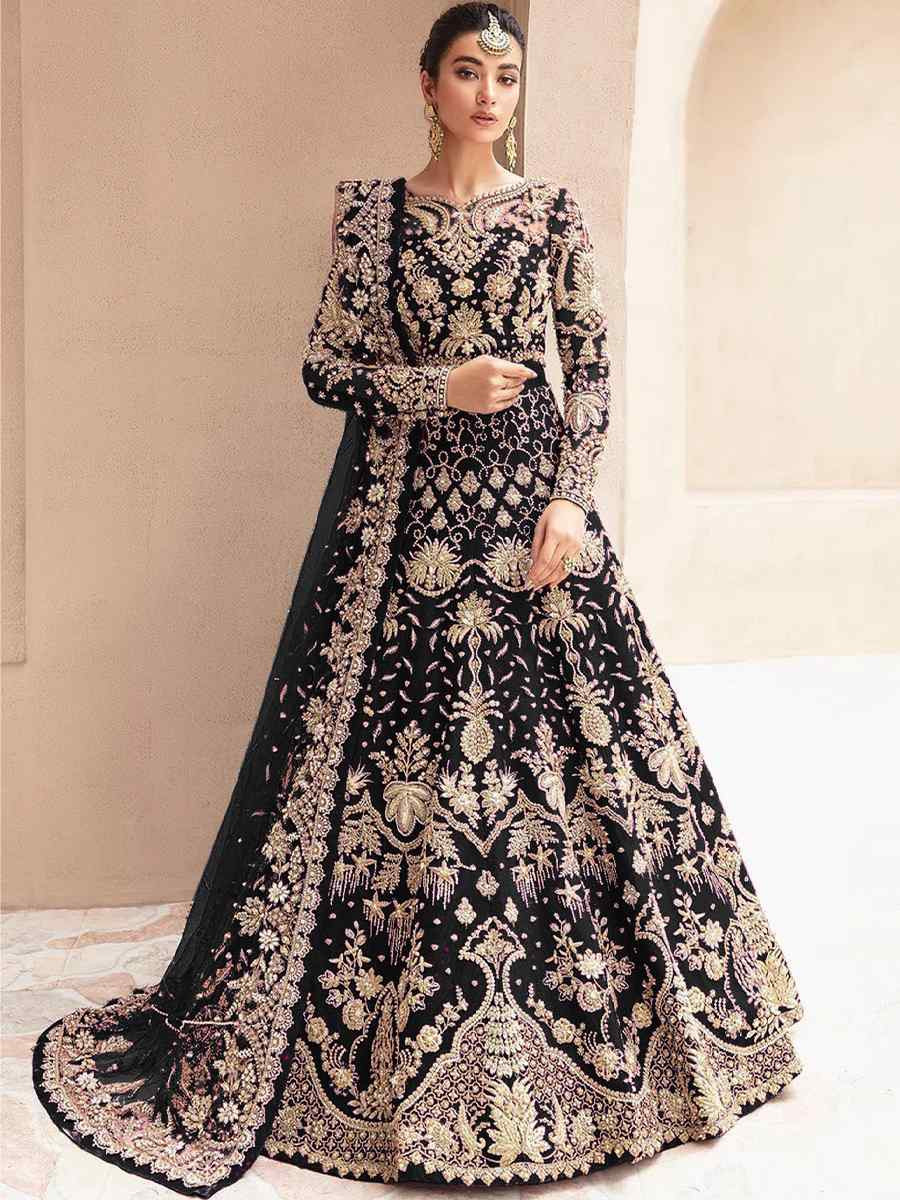 Black Butterfly Net Embroidered Festival Wedding Anarkali Salwar Kameez