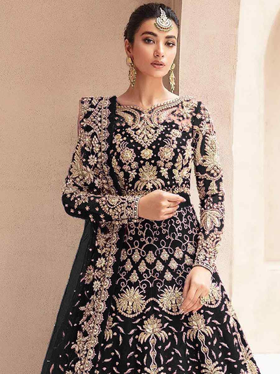 Black Butterfly Net Embroidered Festival Wedding Anarkali Salwar Kameez