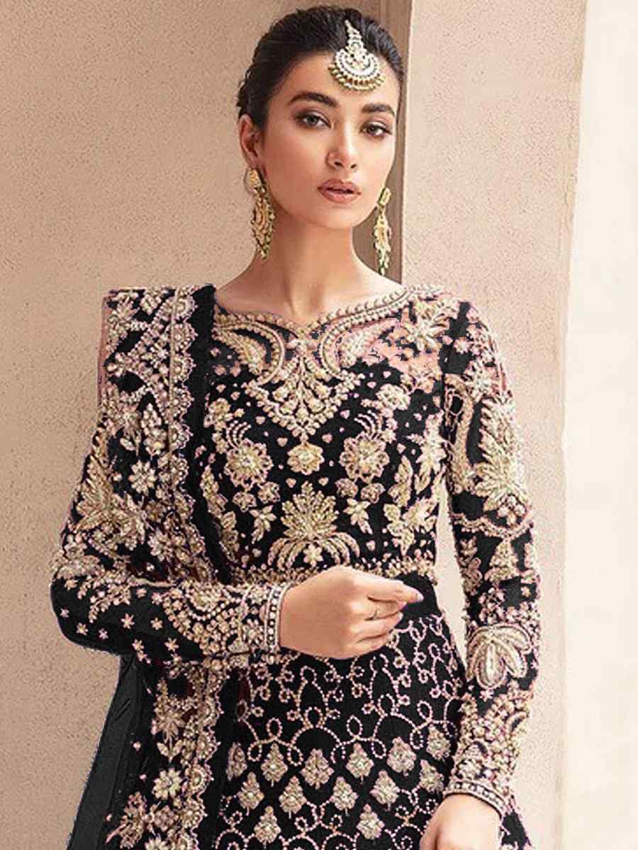 Black Butterfly Net Embroidered Festival Wedding Anarkali Salwar Kameez