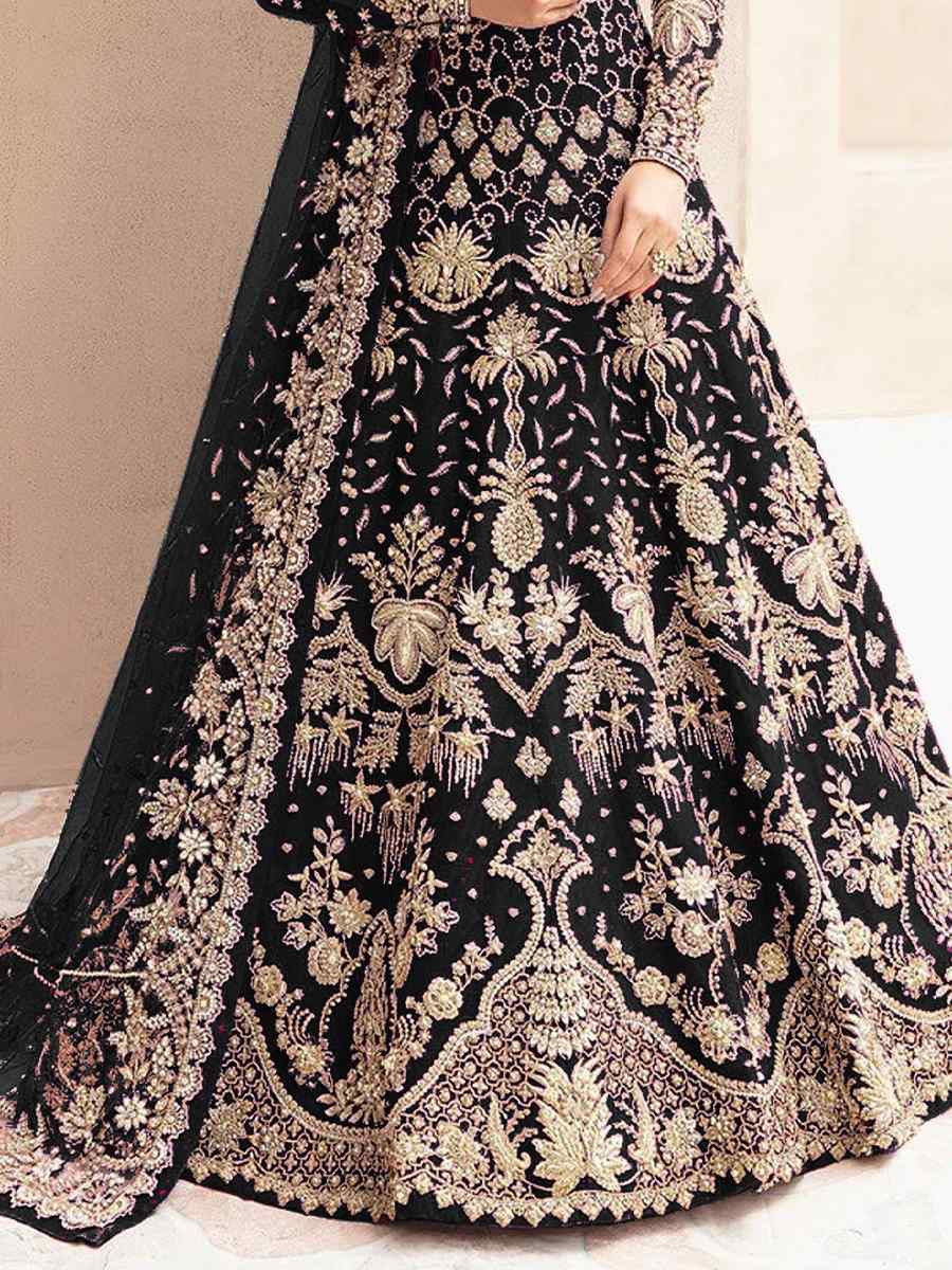 Black Butterfly Net Embroidered Festival Wedding Anarkali Salwar Kameez