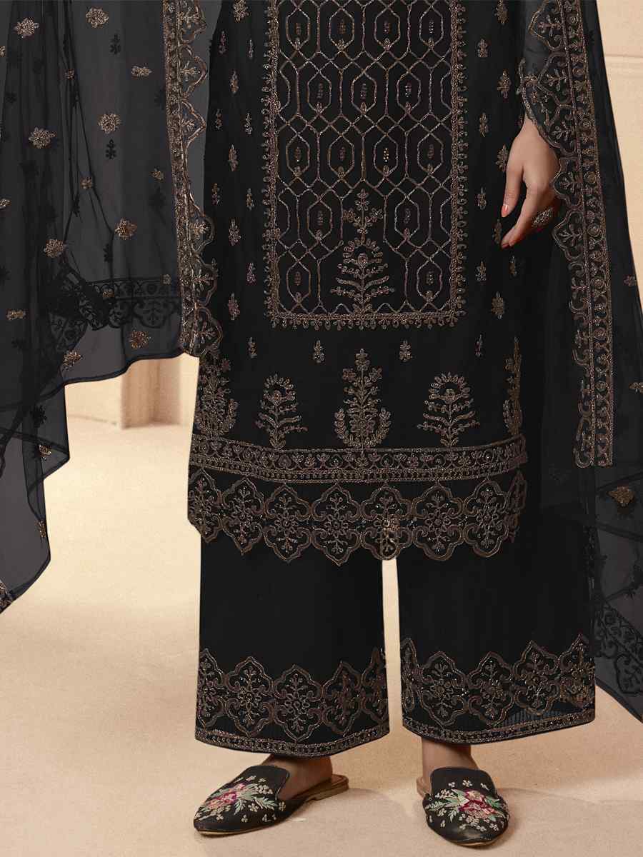 Black Butterfly Net Embroidered Wedding Festival Pant Salwar Kameez