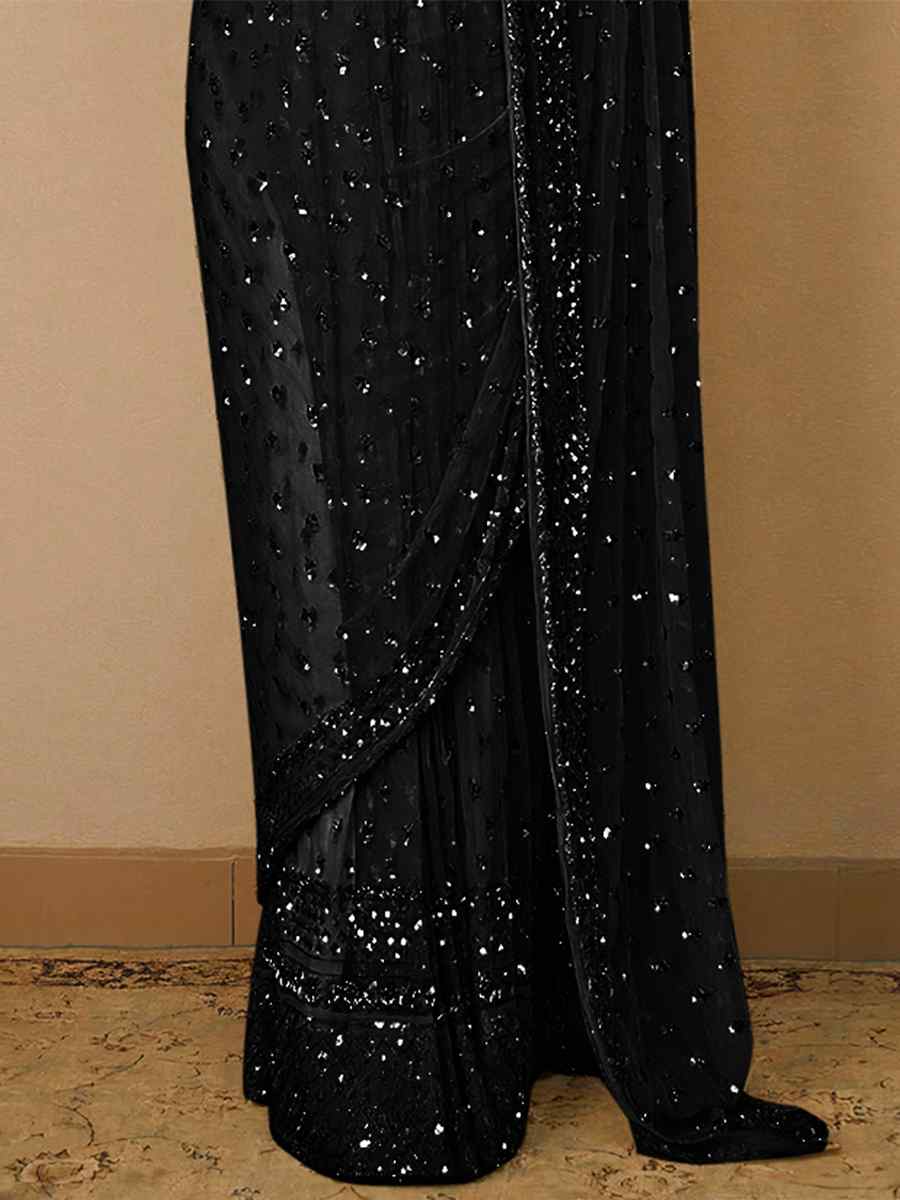 Black Butterfly Soft Net Sequins Party Festival Classic Style Saree