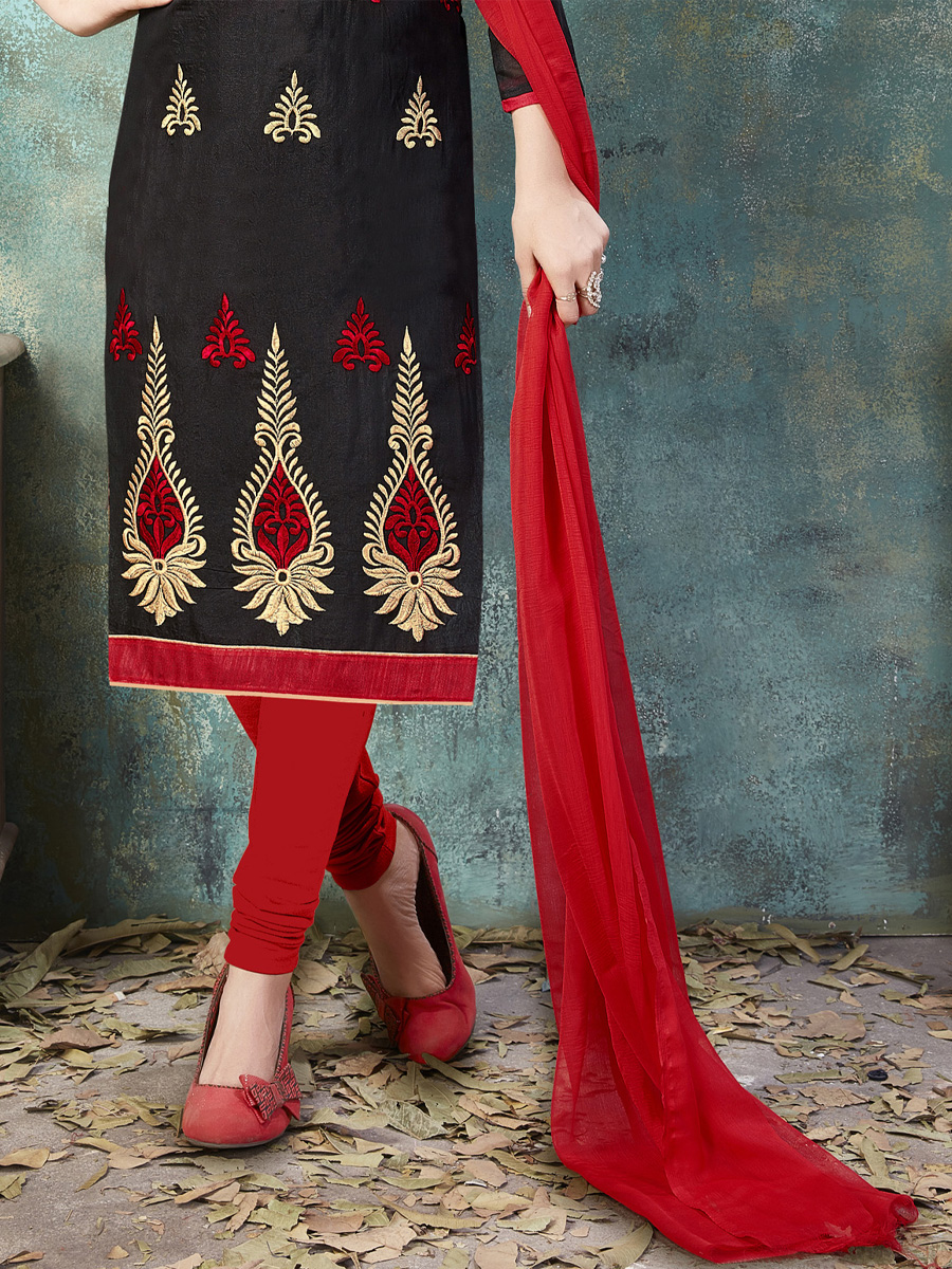 Black Chanderi Cotton Printed Casual Festival Churidar Salwar Kameez