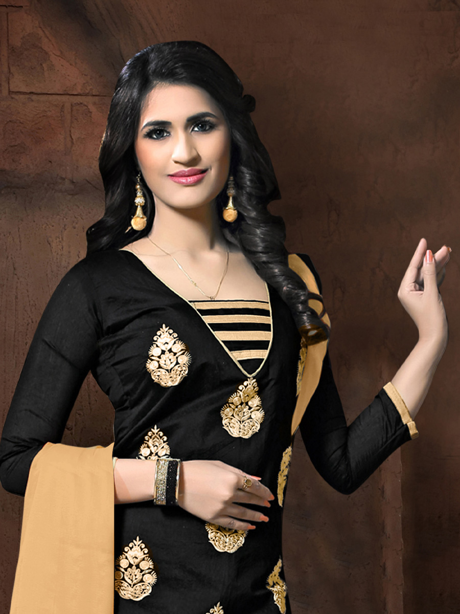Black Chanderi Cotton Printed Casual Festival Churidar Salwar Kameez