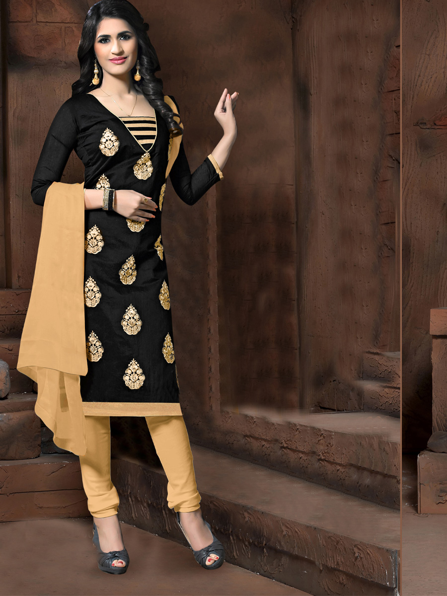 Black Chanderi Cotton Printed Casual Festival Churidar Salwar Kameez