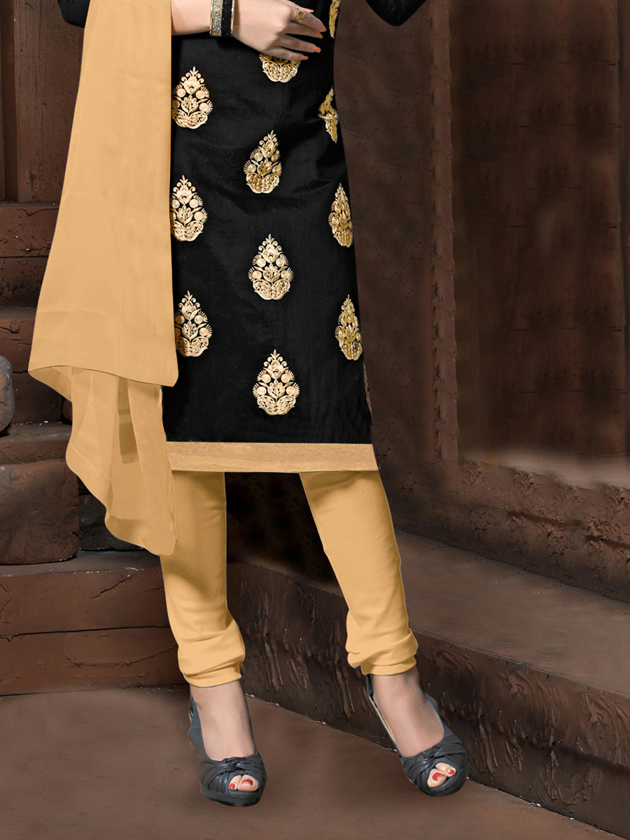Black Chanderi Cotton Printed Casual Festival Churidar Salwar Kameez