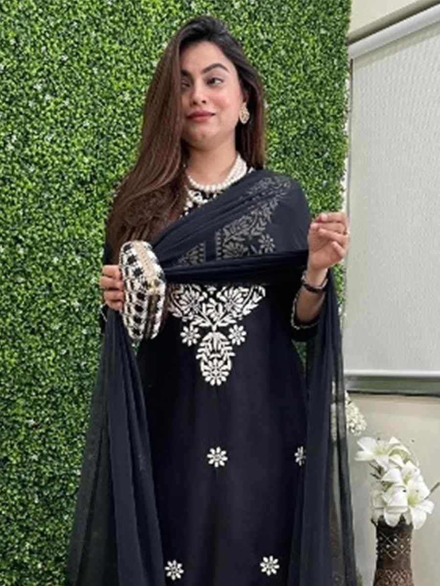 Black Chanderi Embroidery Party Wedding Festival Casual Ready Pant Salwar Kameez