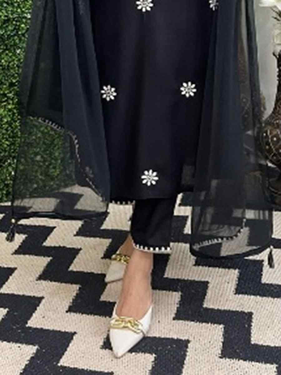 Black Chanderi Embroidery Party Wedding Festival Casual Ready Pant Salwar Kameez