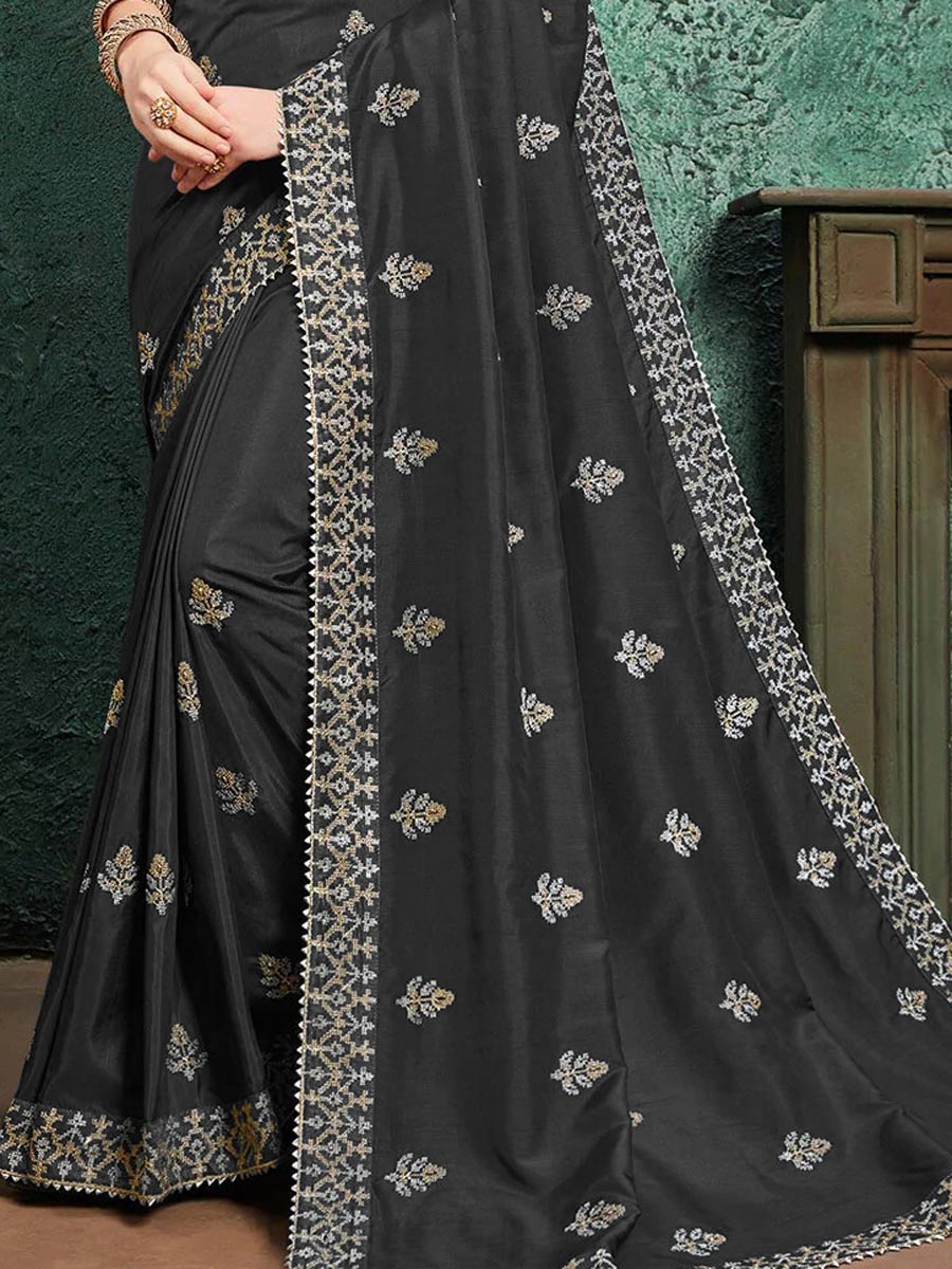 Black Chiffon Embroidered Festival Saree