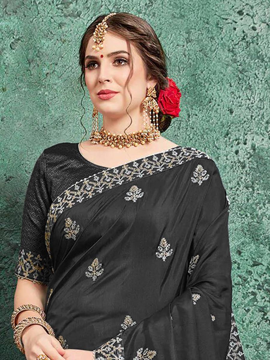 Black Chiffon Embroidered Festival Saree