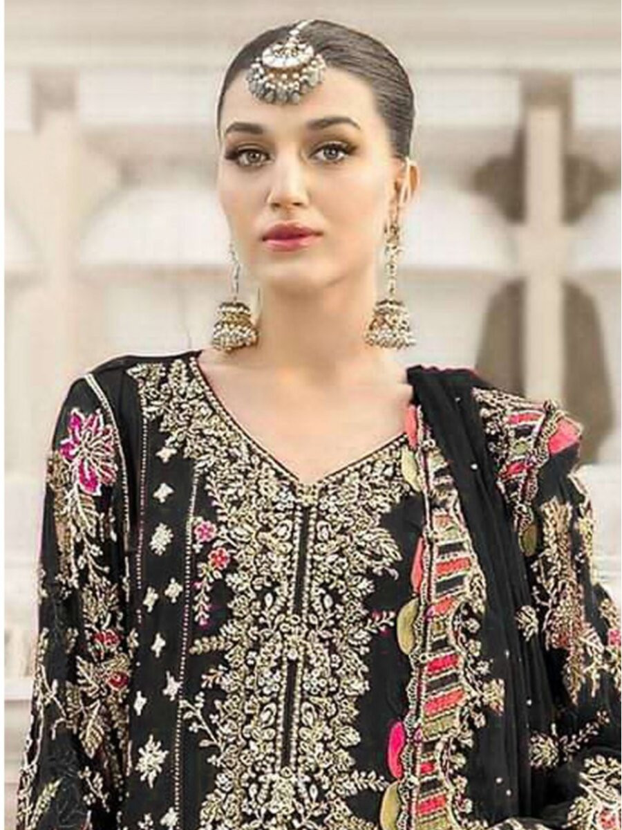 Black Chiffon Embroidery Zari Sequins Wedding Party Festival Engagement Pant Salwar Kameez