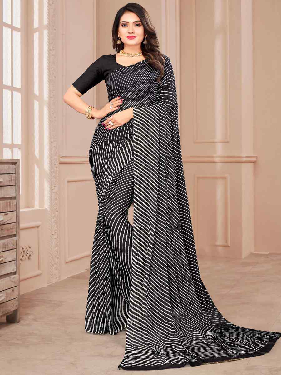 Black Chiffon Printed Casual Festival Contemporary Saree