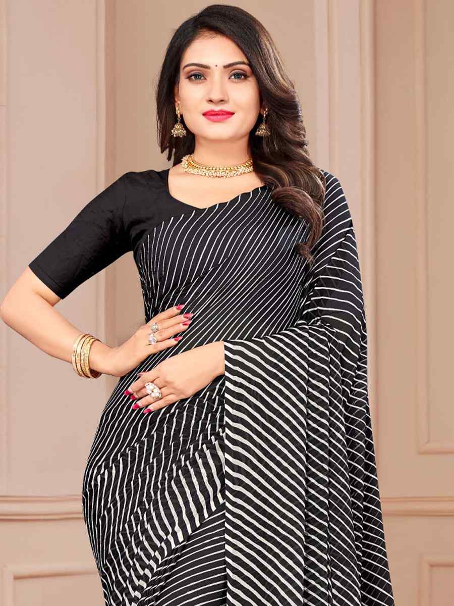 Black Chiffon Printed Casual Festival Contemporary Saree