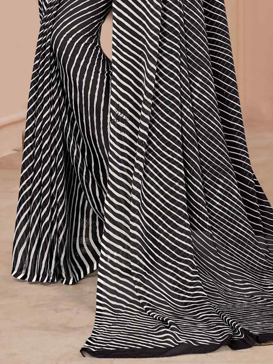 Black Chiffon Printed Casual Festival Contemporary Saree