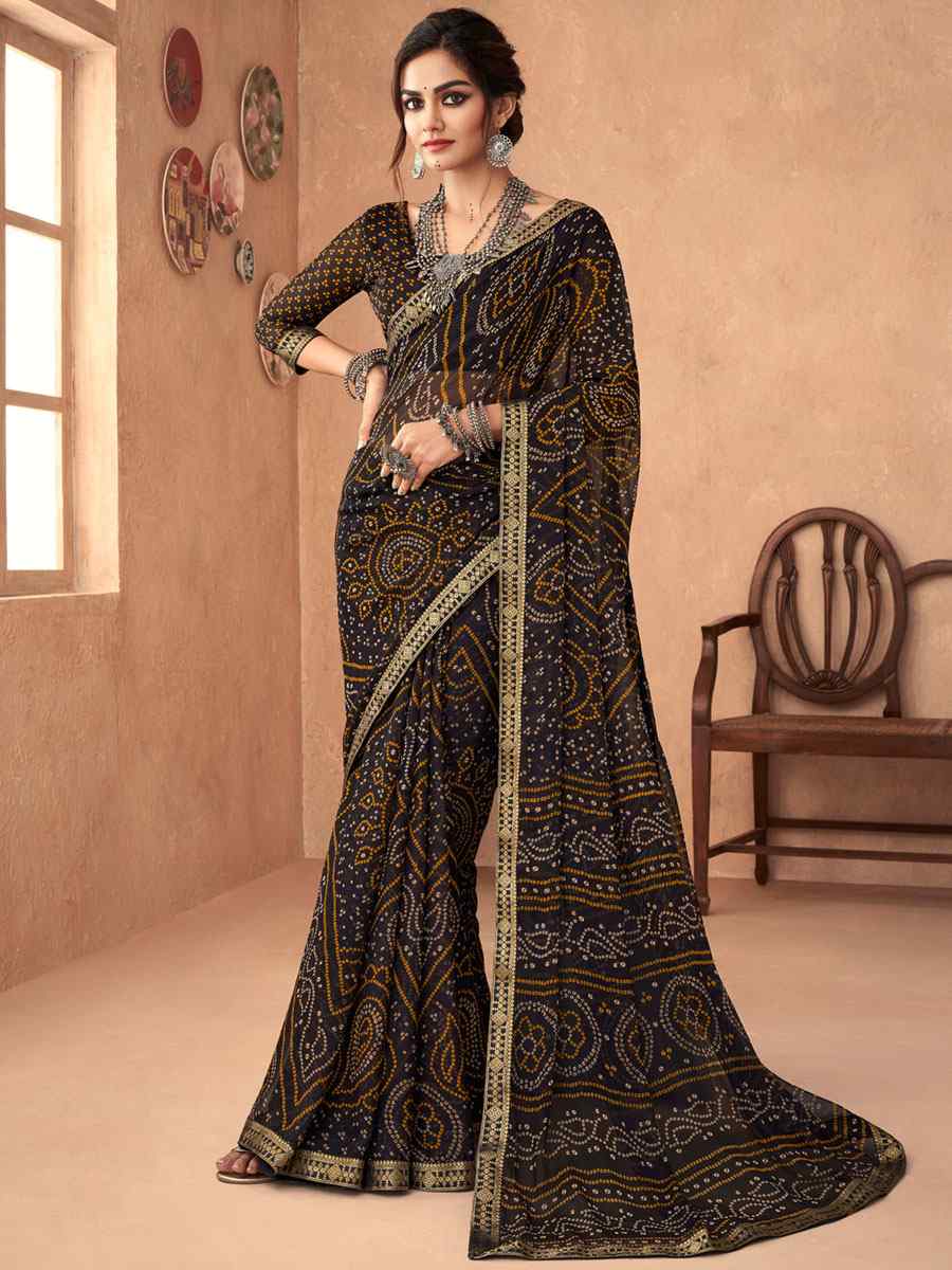 Black Chiffon Printed Casual Party Contemporary Saree