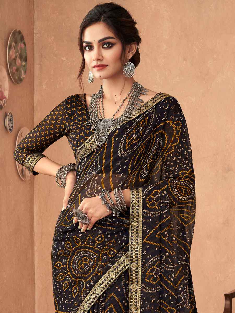 Black Chiffon Printed Casual Party Contemporary Saree