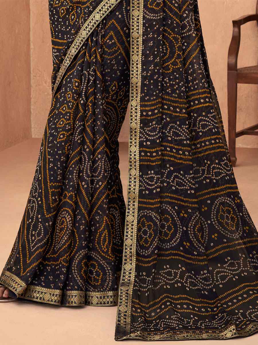 Black Chiffon Printed Casual Party Contemporary Saree