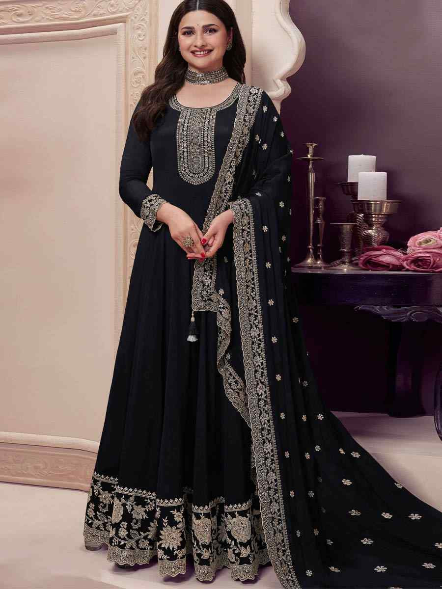 Black Chinon Embroidered Festival Wedding Anarkali Salwar Kameez