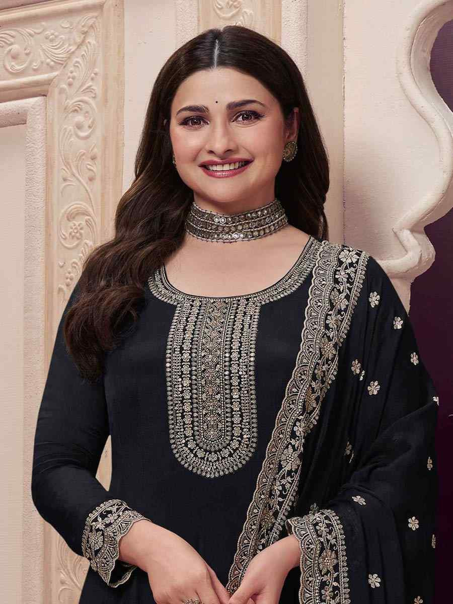 Black Chinon Embroidered Festival Wedding Anarkali Salwar Kameez