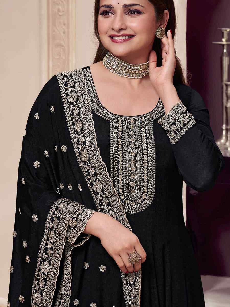Black Chinon Embroidered Festival Wedding Anarkali Salwar Kameez