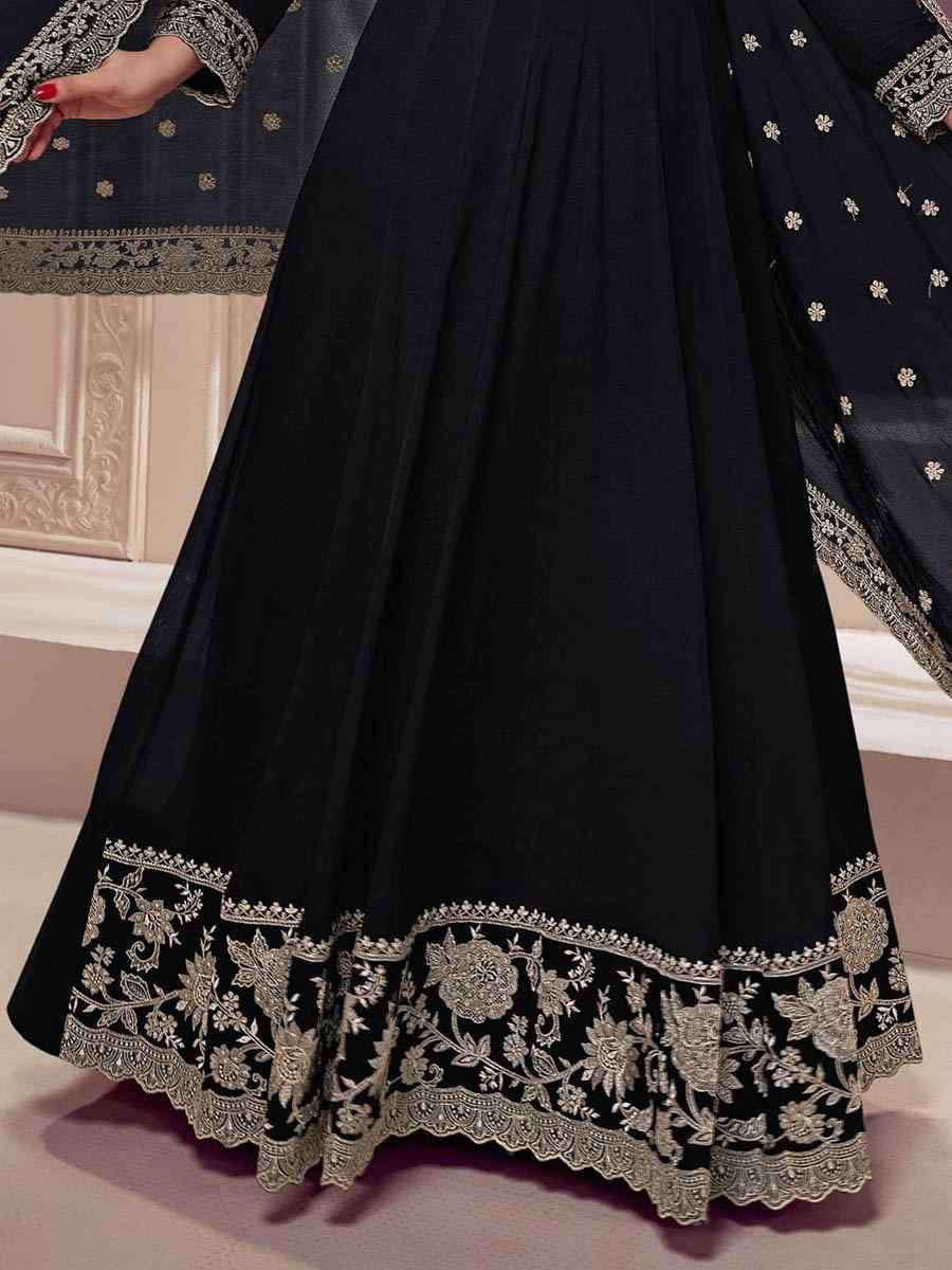 Black Chinon Embroidered Festival Wedding Anarkali Salwar Kameez