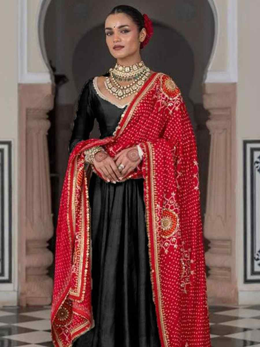 Black Chinon Embroidery Party Wedding Festival Casual Ready Anarkali Salwar Kameez