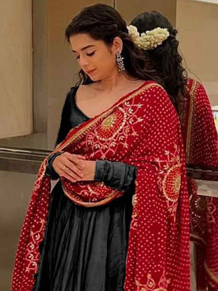 Black Chinon Embroidery Party Wedding Festival Casual Ready Anarkali Salwar Kameez