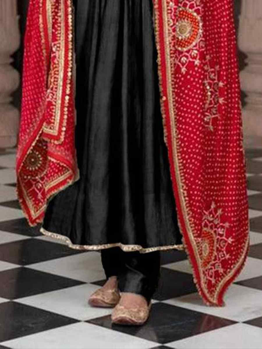 Black Chinon Embroidery Party Wedding Festival Casual Ready Anarkali Salwar Kameez