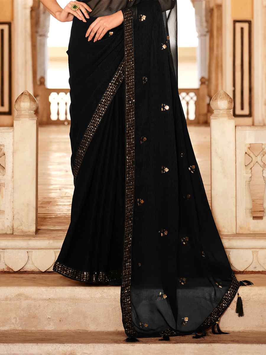 Black Chinon Handwoven Wedding Festival Heavy Border Saree