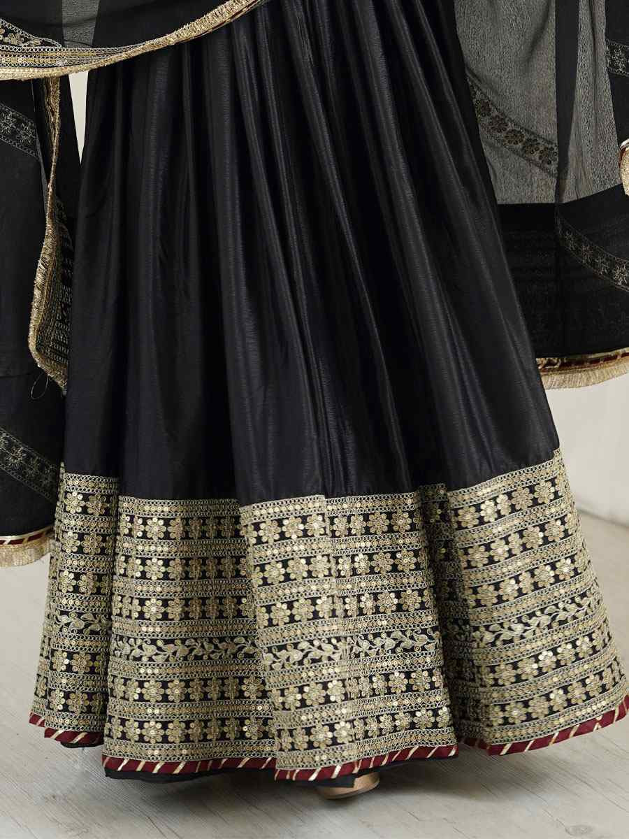 Black Chinon Silk Embroidered Party Casual Ready Anarkali Salwar Kameez
