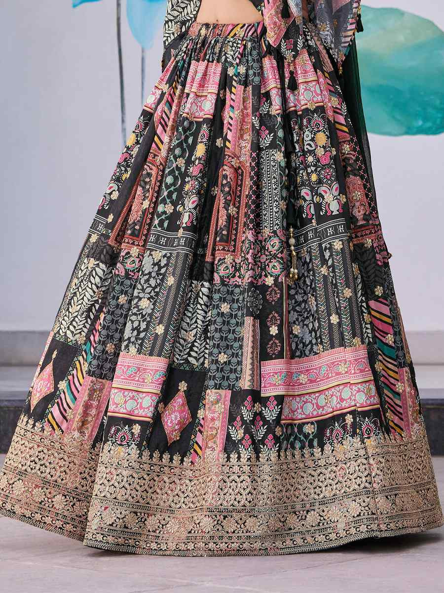 Black Chinon Silk Embroidered Wedding Reception Festival Heavy Border Lehenga Choli