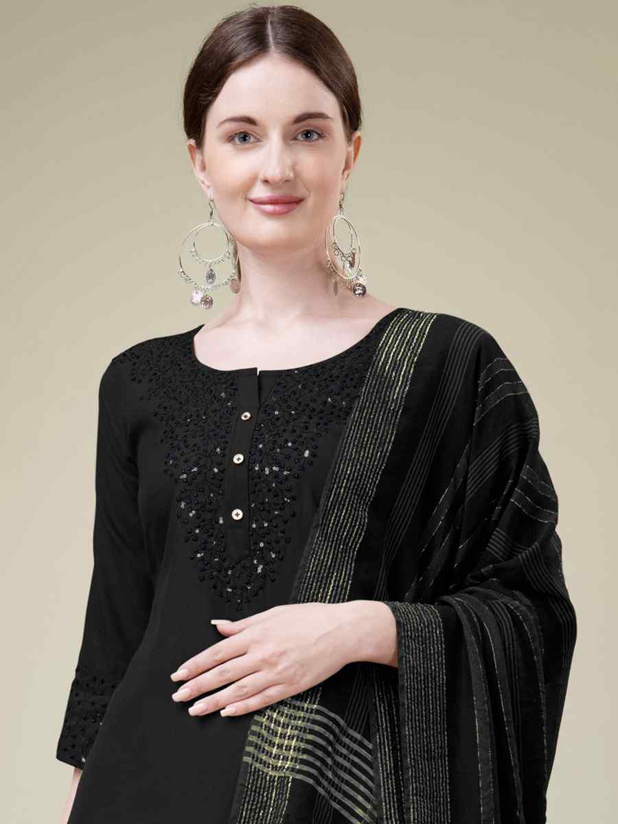 Black Cotton Blend Embroidered Festival Casual Ready Pant Salwar Kameez