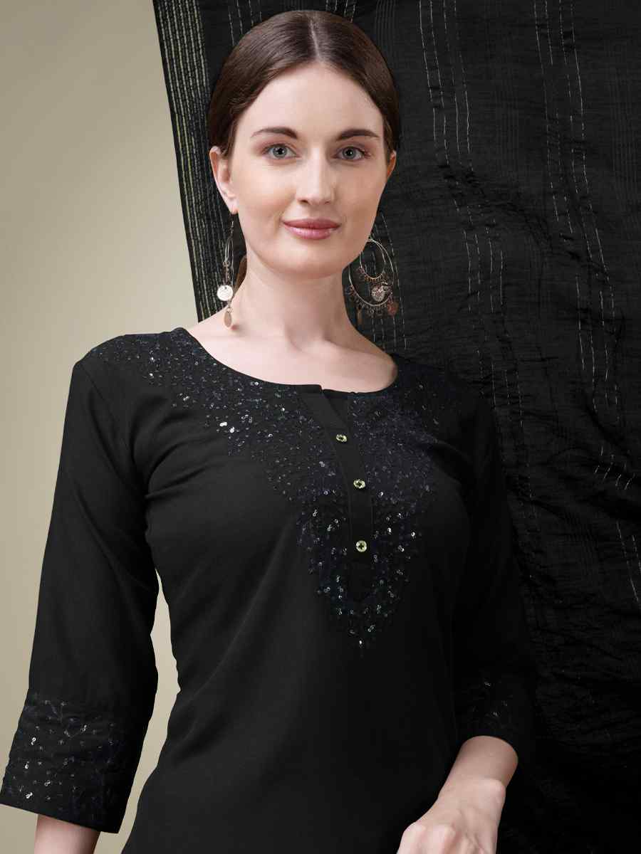 Black Cotton Blend Embroidered Festival Casual Ready Pant Salwar Kameez