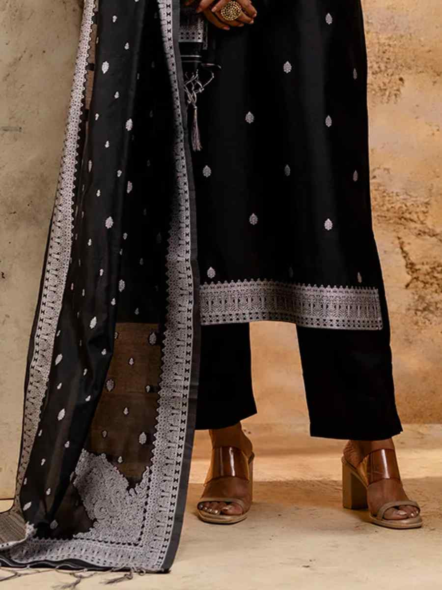 Black Cotton Blend Embroidered Festival Wedding Ready Pant Salwar Kameez