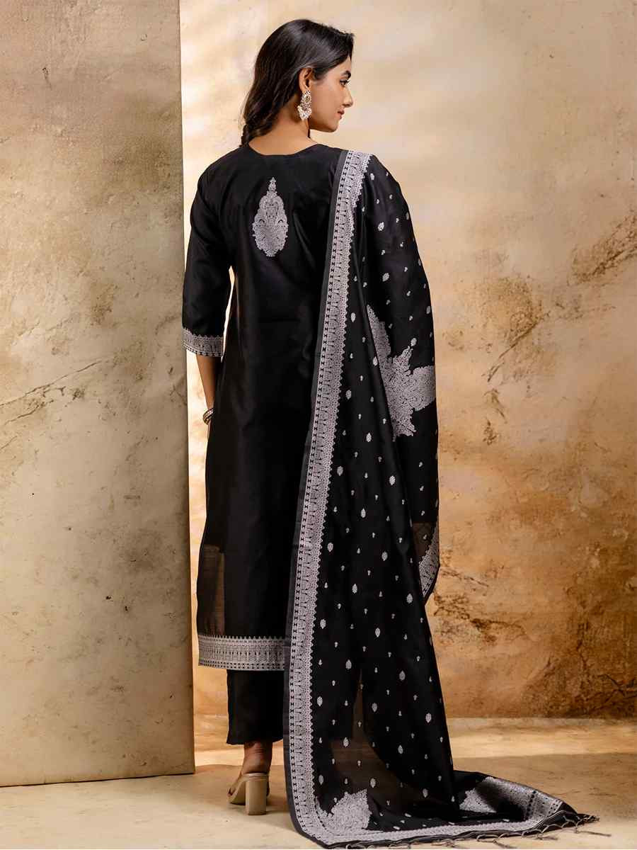 Black Cotton Blend Embroidered Festival Wedding Ready Pant Salwar Kameez