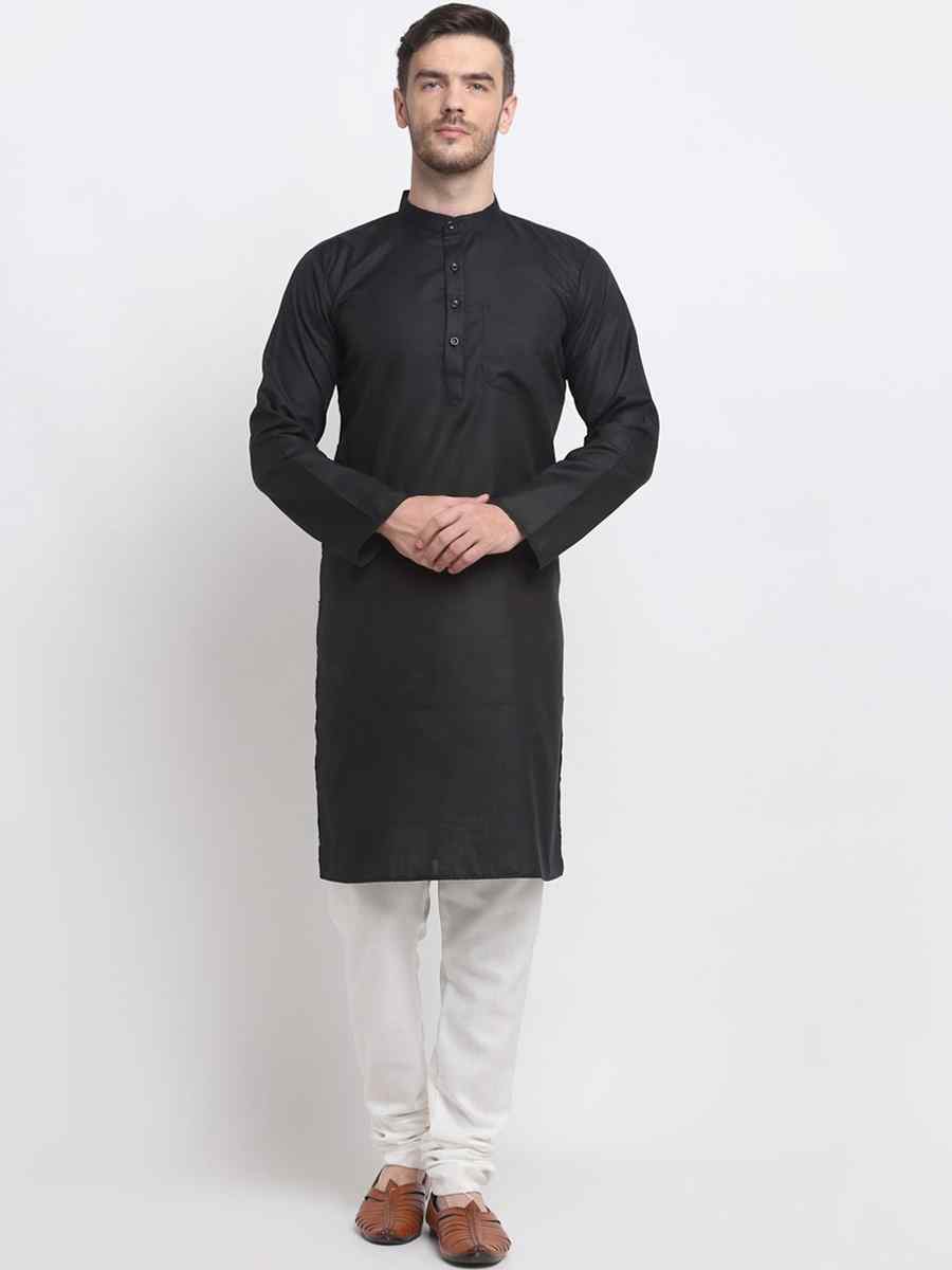 Black Cotton Blend Plain Festival Casual Kurta