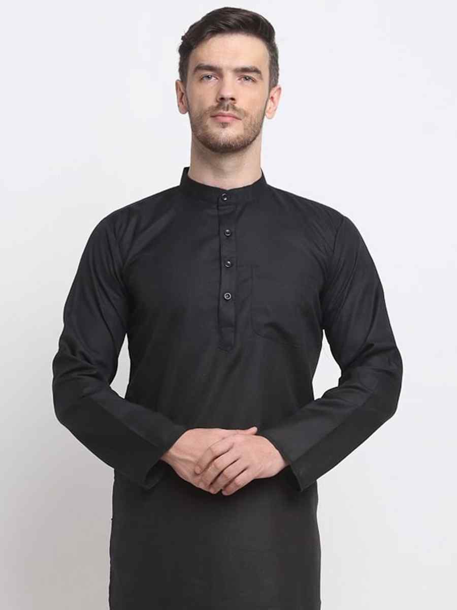 Black Cotton Blend Plain Festival Casual Kurta
