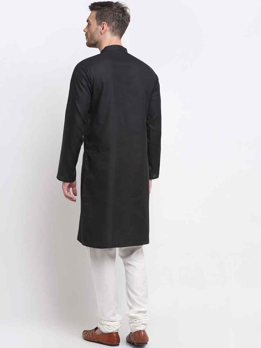 Black Cotton Blend Plain Festival Casual Kurta