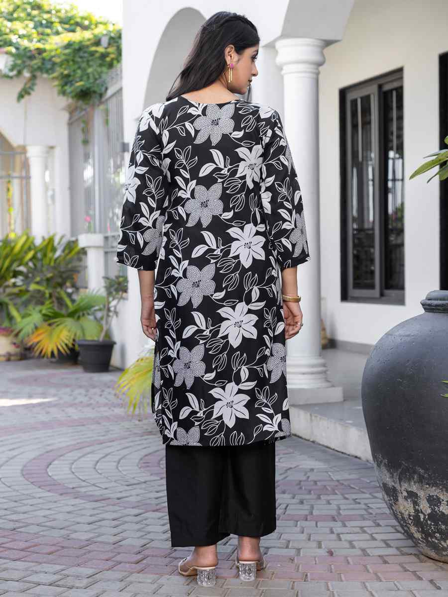 Black Cotton Blend Printed Festival Casual Kurti