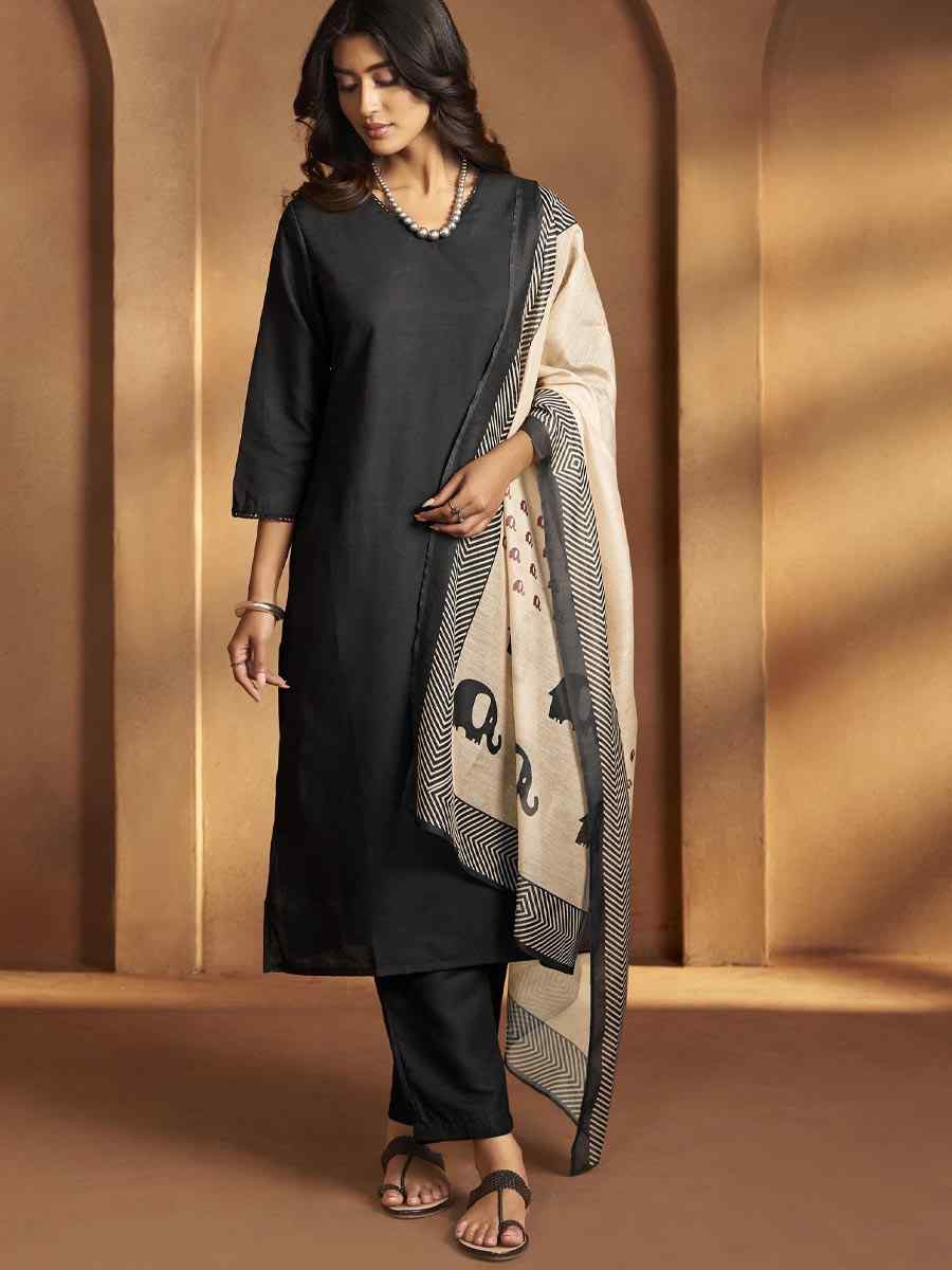 Black Cotton Blend Printed Party Festival Casual Ready Pant Salwar Kameez
