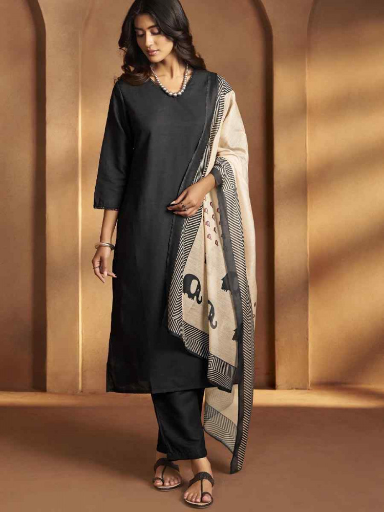 Image of Black Cotton Blend Printed Party Festival Casual Ready Pant Salwar Kameez