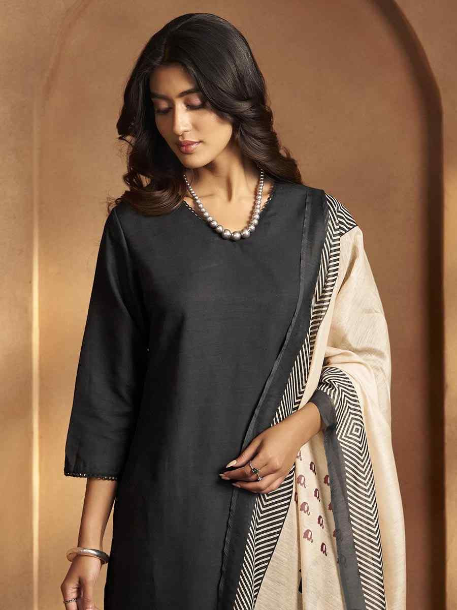 Black Cotton Blend Printed Party Festival Casual Ready Pant Salwar Kameez