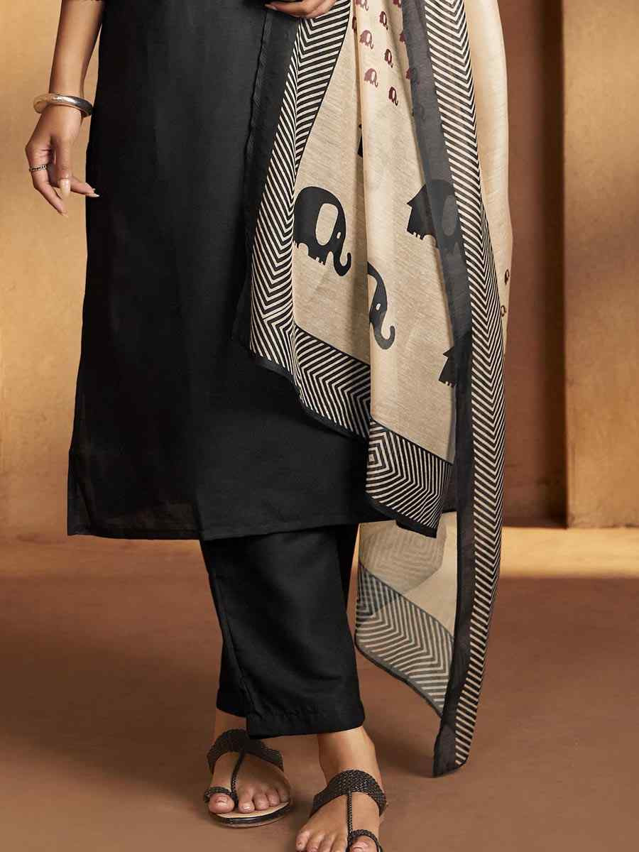 Black Cotton Blend Printed Party Festival Casual Ready Pant Salwar Kameez