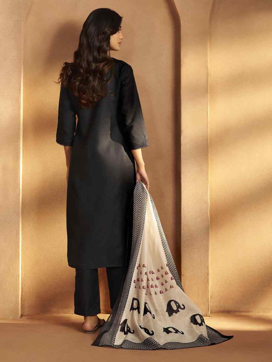 Black Cotton Blend Printed Party Festival Casual Ready Pant Salwar Kameez